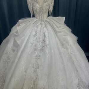 KissWhite Green Collection V Neck Long Sleeves Crystals Beads Bridal Wedding Dresses