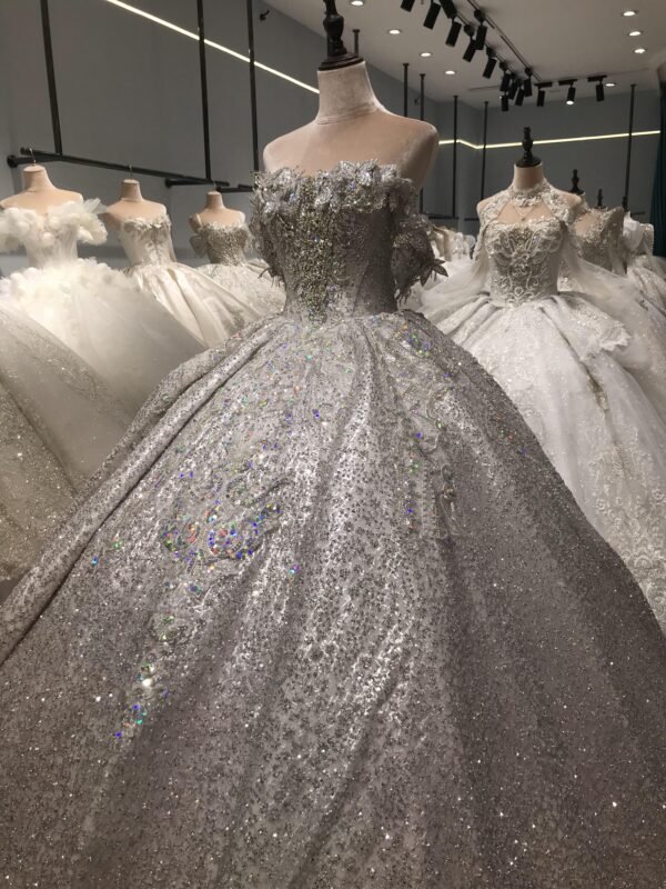 Kiss White Silver stunning Ball gown off the shoulder sparkle wedding Dresses
