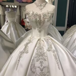 KissWhite Green Collection Off The Shoulder Satin Crystals Wedding Dresses
