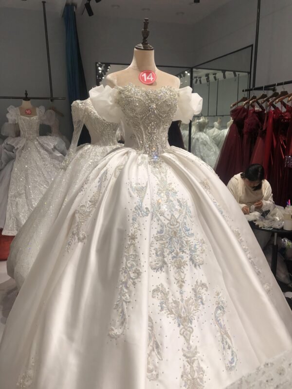 Kisswhite LTT Luxury Collection Off The Shoulder Satin Crystals Wedding Dresses Long tail bridal Dresses