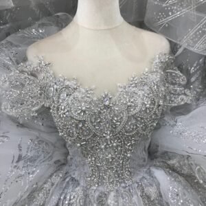 KissWhite Xlove Collection off the shoulder silver glitters Lace Ball Gown Wedding Dresses