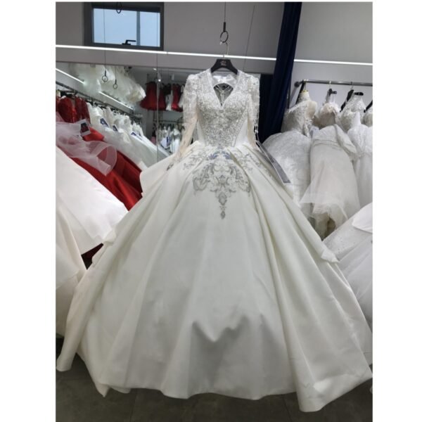 KissWhite Xlove Collection Long Sleeves Satin Lace V neck Ball Gown Bridal Dresses