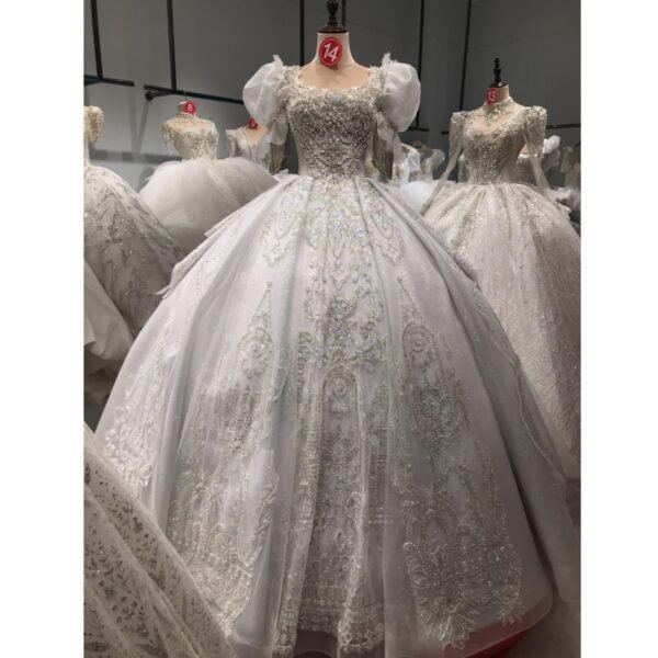 KissWhite Ltt Collection Gray Color Glitters Lace Long tail Wedding Dresses
