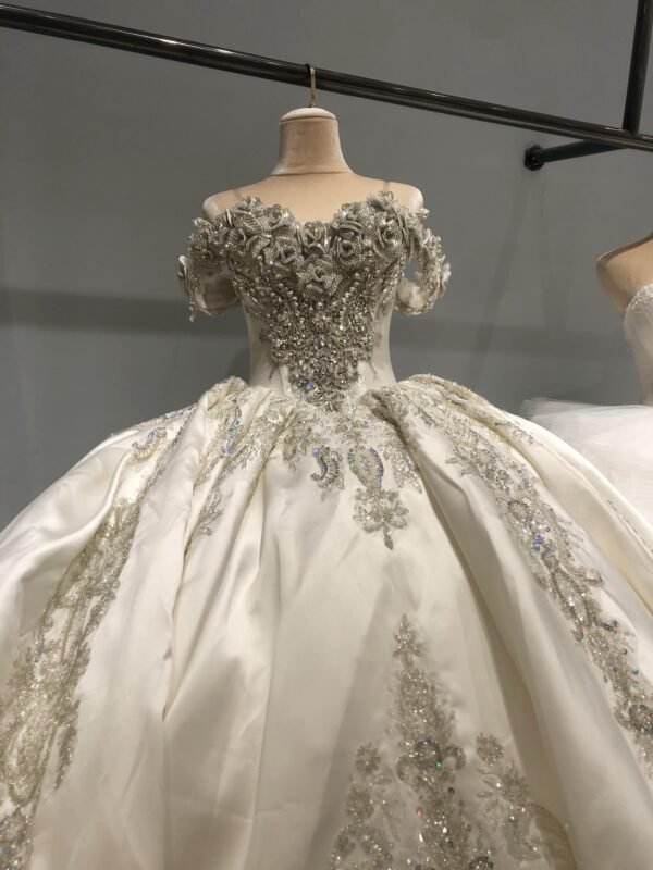 Kisswhite LTT Luxury Collection Off The Shoulder Long Tail Satin Elegant Wedding Dresses