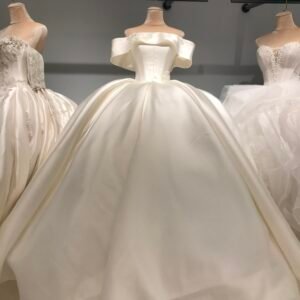 Kisswhite LTT Luxury Collection Off The Shoulder Long Tail Satin Elegant Wedding Dresses