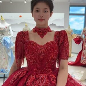 KissWhite Xlove Collection Red Long Sleeves Lace Tulle Ball Gown Bridal Dresses