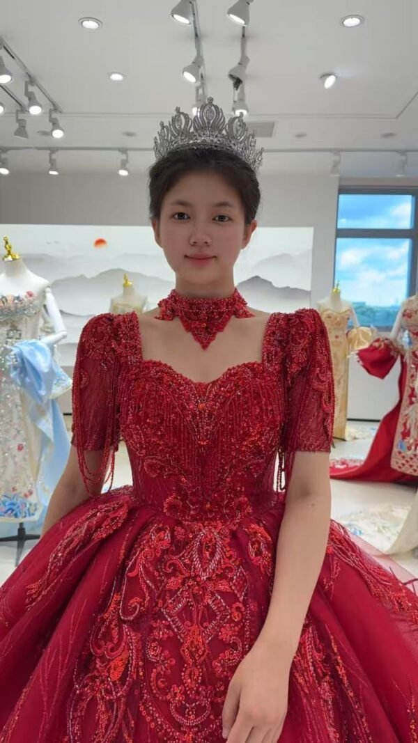 KissWhite Xlove Collection Red Long Sleeves Lace Tulle Ball Gown Bridal Dresses