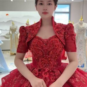 KissWhite Xlove Collection Red Short Sleeves Jacket Off Sleeves Remove and Strapless Lace Tulle Ball Gown Bridal Dresses