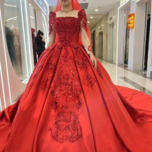 KissWhite Xlove Collection Red LONG SLEEVES Satin Lace satin gown