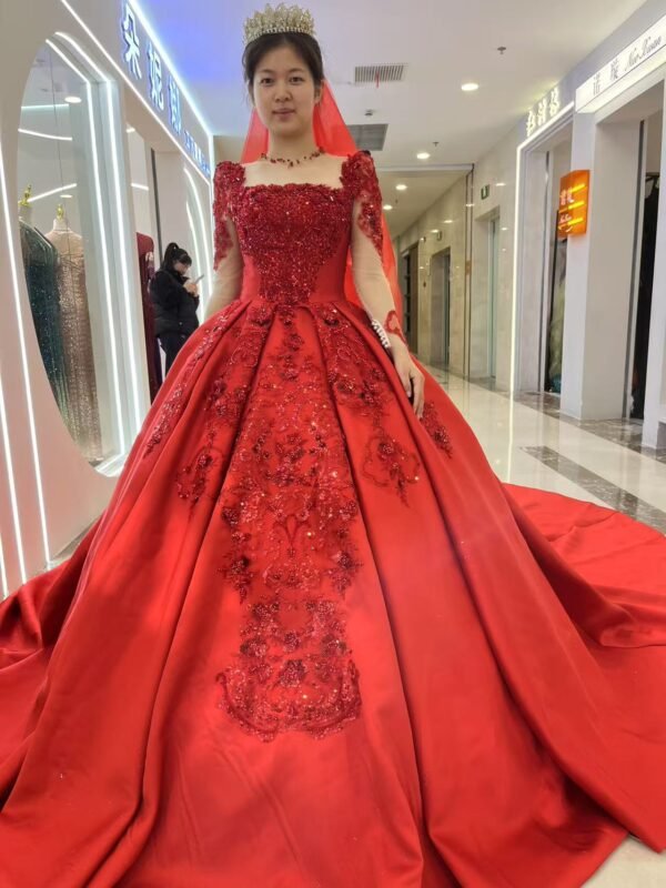 KissWhite Xlove Collection Red LONG SLEEVES Satin Lace satin gown